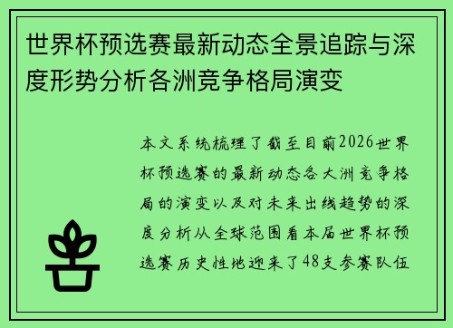 世界杯预选赛最新动态全景追踪与深度形势分析各洲竞争格局演变